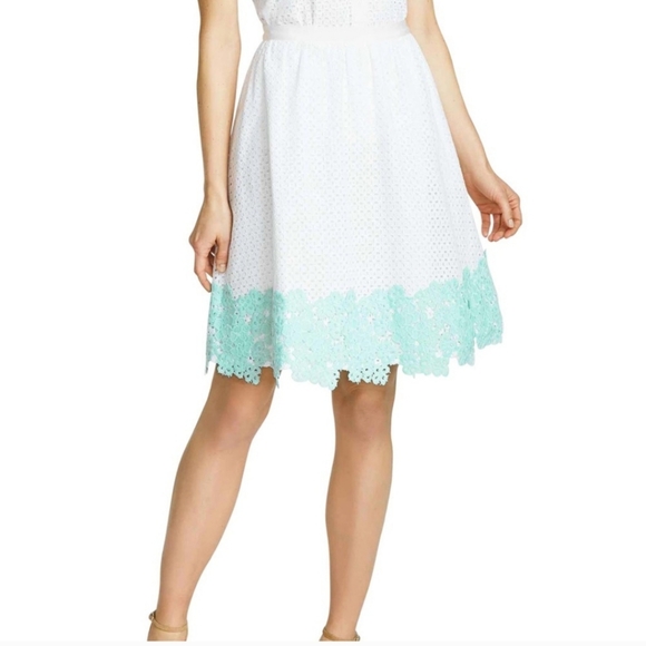 Draper James Dresses & Skirts - NWT Draper James Emma Eyelet White Skirt with Aqua Green Lace Preppy Feminine